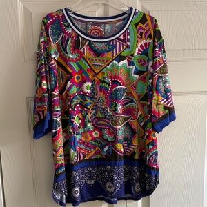 Johnny Was Size XL The Janie Colorful Patterned Oversized Short Sleeve Women’s